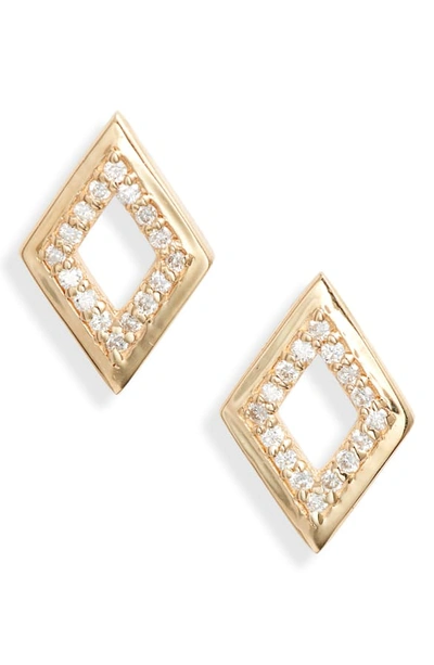 Anzie Cleo Rhombus Pave Diamond Stud Earrings In Gold/ Diamond