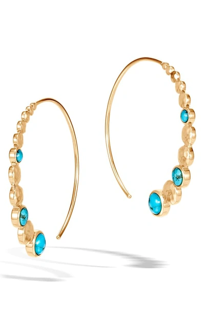 John Hardy Dot Hammered Turquoise Threader Hoop Earrings In Gold/ Turquoise