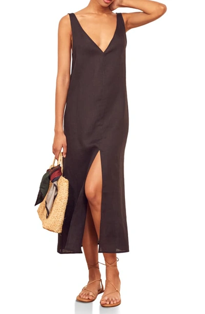 Reformation Monique V neck Linen Midi Dress In Black ModeSens