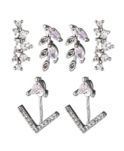 Nicole Miller Cubic Zirconia Earring Trio In Silver