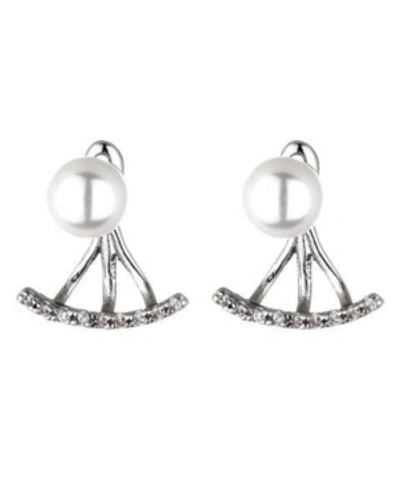 Nicole Miller Pearl And Cubic Zirconia Ear Huggie In Silver