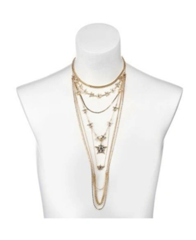 Nicole Miller Multi-row Star Statement Necklace In Gold