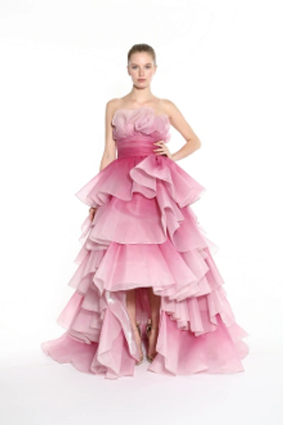 Marchesa Couture Strapless Tiered Ombre Ball Gown M28813 In Rose