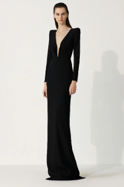 Alex Perry Alex-long Sleeve Crepe Gown In Black