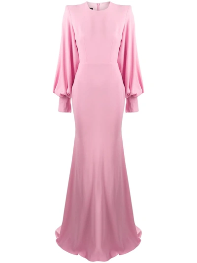 Alex Perry Davis-long Bishop Sleeve Crepe Gown In Pink