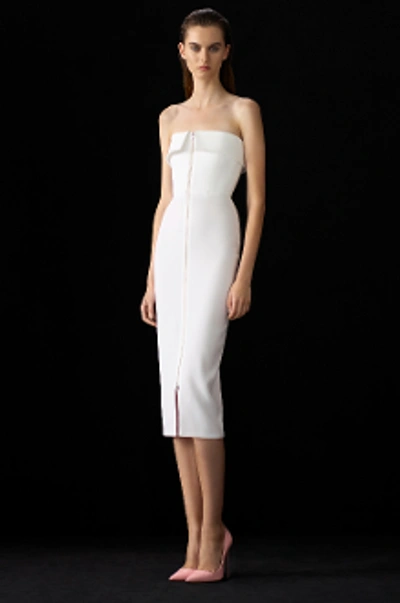 Alex Perry Moore-strapless Front Zip Crepe Midi Dress In White