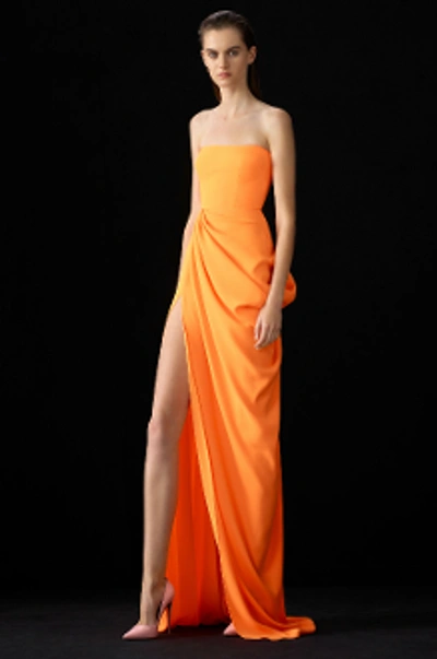 Alex Perry Reed-strapless Crepe Gown In Orange