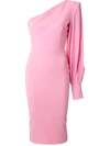 Alex Perry Warner-one Shoulder Crepe Midi Dress In Pink