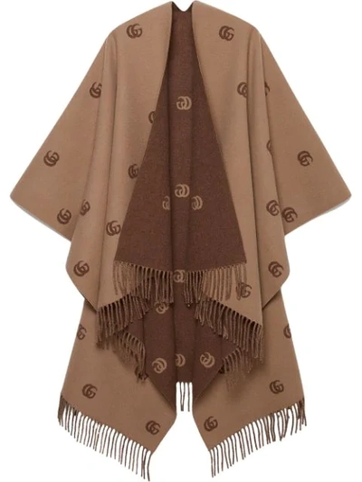 Gucci Double G Reversible Poncho In Brown