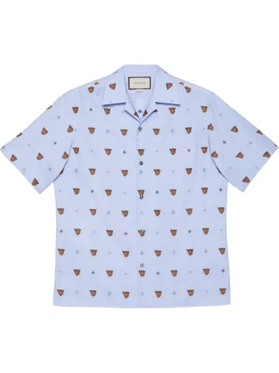 Gucci Tiger Head And Symbols Fil Coupé Shirt In Light Sky Blue