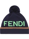 Fendi Fluo Wool Pom Hat In Blue