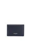 Saint Laurent Embossed Grainy Leather Card Holder In Blau