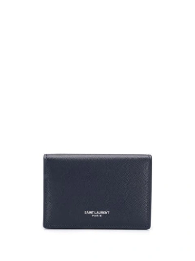 Saint Laurent Embossed Grainy Leather Card Holder In Blau