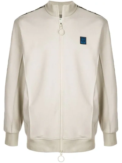 Off-white Incompiuto Printed Cotton-blend Jersey Zip-up Sweatshirt In Neutrals