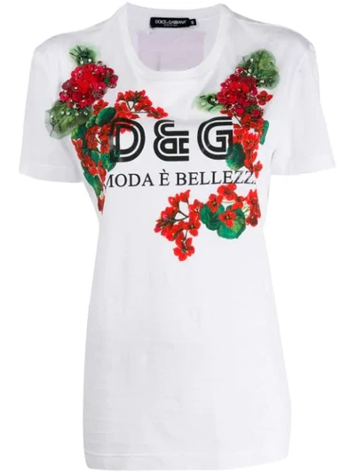Dolce & Gabbana Printed Jersey T-shirt With Embroidery In White