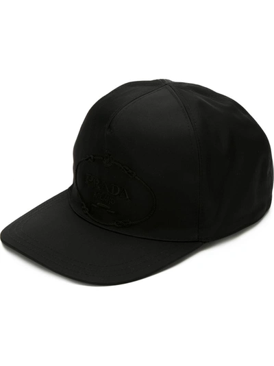 Prada Embroidered Logo Cap In Black