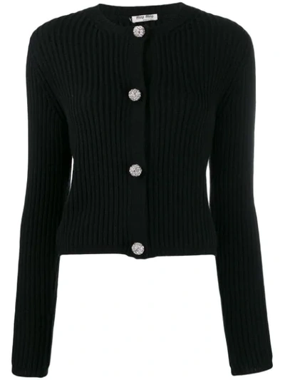Miu Miu Embellished Buttons Cardigan In Black