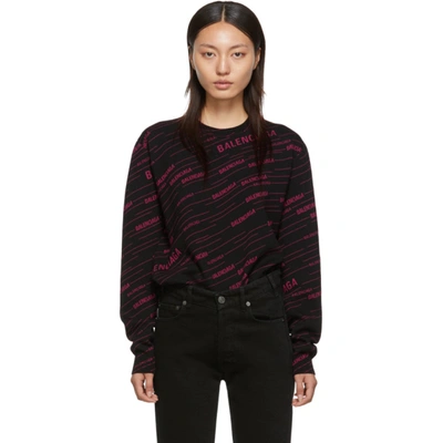 Balenciaga Black & Pink Logo Stripe Sweater