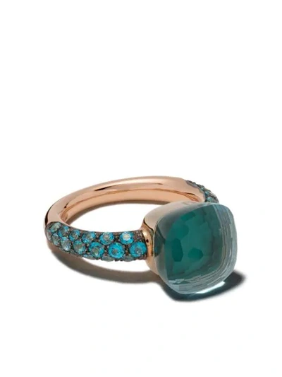 Pomellato Nudo 18-karat Rose And White Gold, Agate And Topaz Ring In Blue