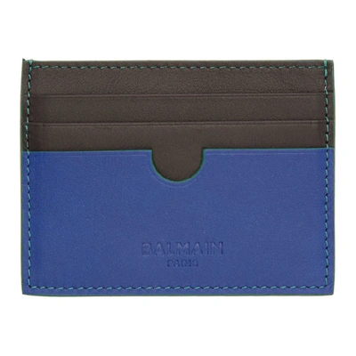 Balmain Two Tone Leather Credit Card Holder In Blue