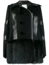 Sacai Faux Fur-trimmed Wool Coat In Black
