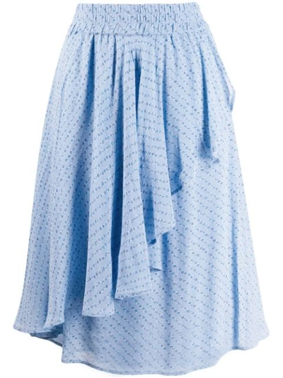 Ganni Asymmetric Ruffled Skirt In Blue