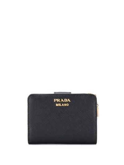 Prada Lettering Logo Leather Wallet In Black