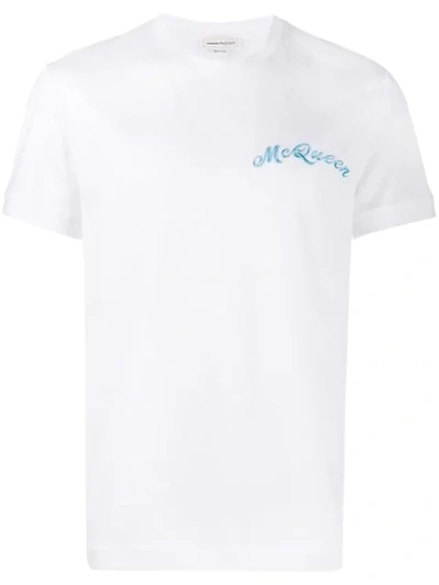 Alexander Mcqueen T-shirt With Embroidered Logo In Bianco