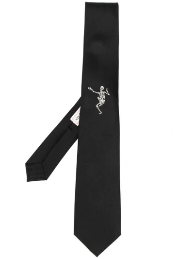 Alexander Mcqueen Dancing Skeleton Embroidered Tie In Black