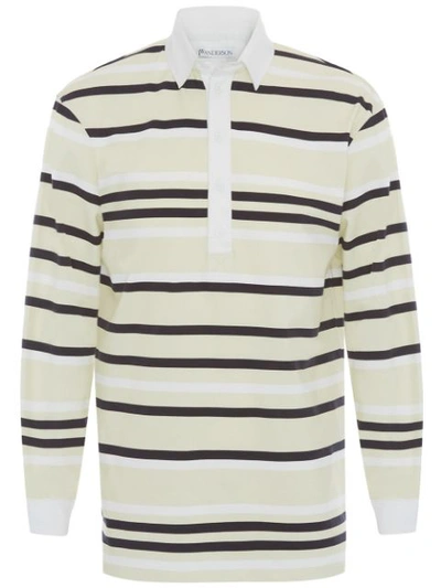 Jw Anderson Twill-trimmed Striped Cotton-jersey Rugby Shirt In Green