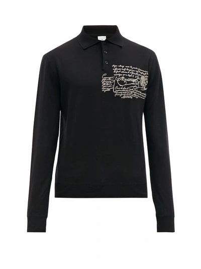 Berluti Scritto-embroidered Long-sleeved Wool Polo Shirt