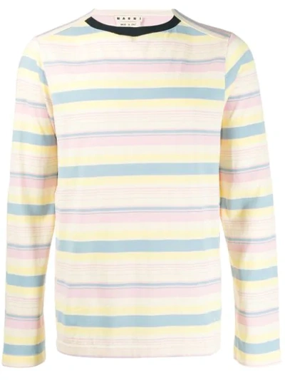 Marni Striped Long-sleeved Cotton T-shirt In Neutrals