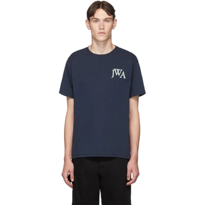 Jw Anderson Navy Logo-embroidered Cotton T-shirt In Blue