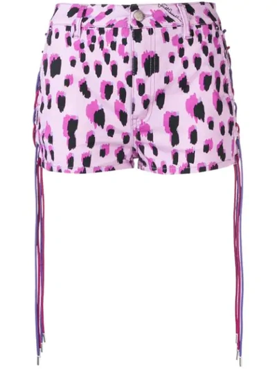 Just Cavalli Leopard Print Lace-up Denim Shorts - Pink
