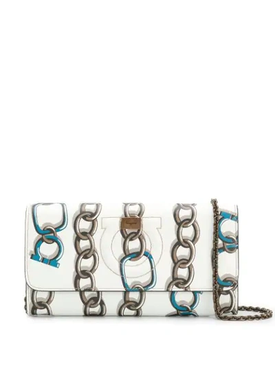 Ferragamo Salvatore  Chain Print Crossbody Bag - White