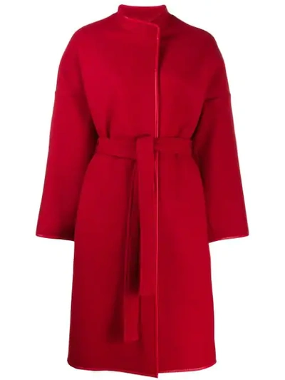 Pinko Leather Trim Coat In Red