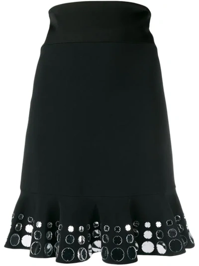 David Koma Scallop-embroidered Crepe Skirt In Black