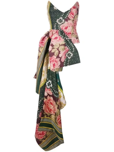 Oscar De La Renta Strapless Asymmetric Floral-print Silk-blend Top In Multi