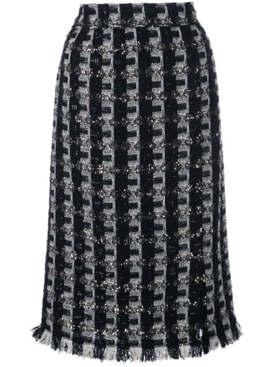 Oscar De La Renta Shimmer Check-tweed Pencil Skirt In Black