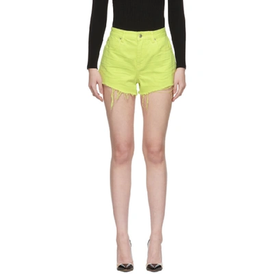 Alexander Wang Alexanderwang.t Bite Cutoff Denim Shorts In Highlighter