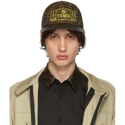 Fendi Ff-embroidered Leather-peak Baseball Cap In Brown