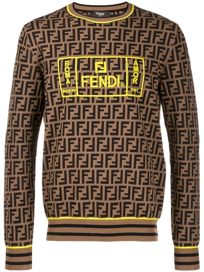 Fendi Ff Logo Jumper In Brown