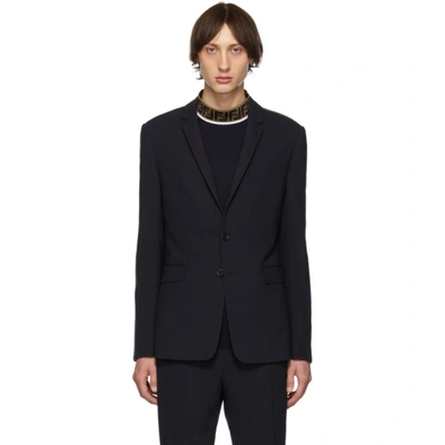 Fendi Navy Wool Ff Blazer In F0qg0 Dk Bl