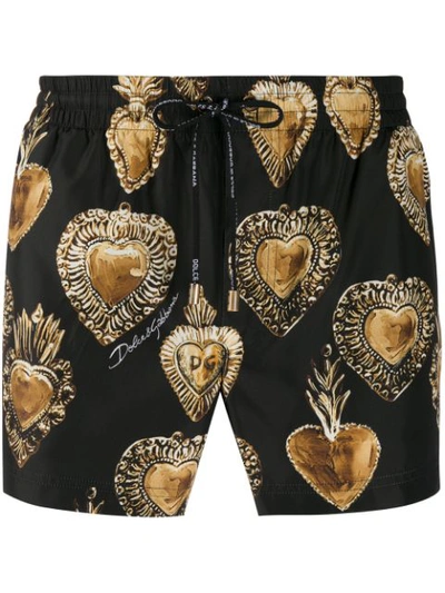 Dolce & Gabbana Dolce And Gabbana Black And Gold Sacred Heart Swim Shorts