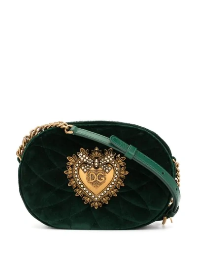 Dolce & Gabbana Devotion Camera Bag In Quilted Smooth Velvet In Green