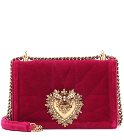 Dolce & Gabbana Medium Devotion Crossbody Bag In Quilted Velvet In Red
