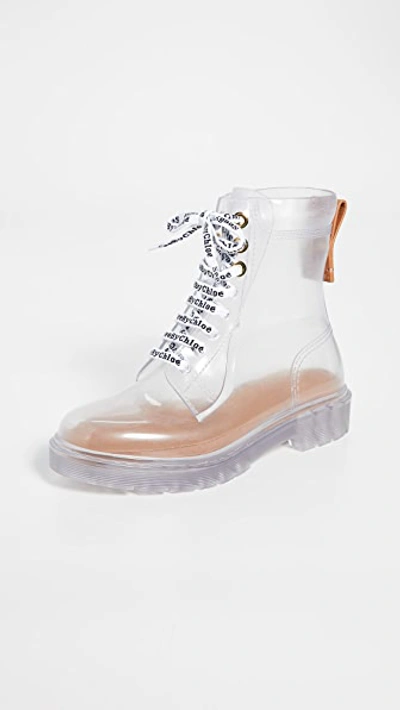 See By Chloé Florrie Lace Up Rain Boots In Transparent/natural