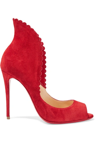 Christian Louboutin Pijonina 100 Scalloped Suede Pumps In Red