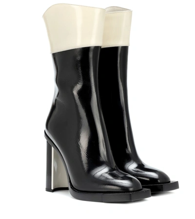 Alexander Mcqueen Two-tone Glossed-leather Ankle Boots In Beige