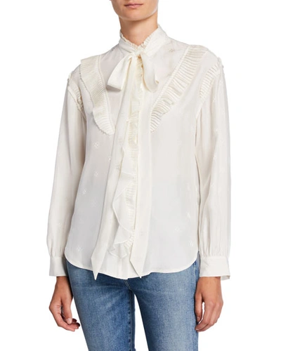 Coach Square Signature Jacquard Prairie Top W/ Ruffles In White